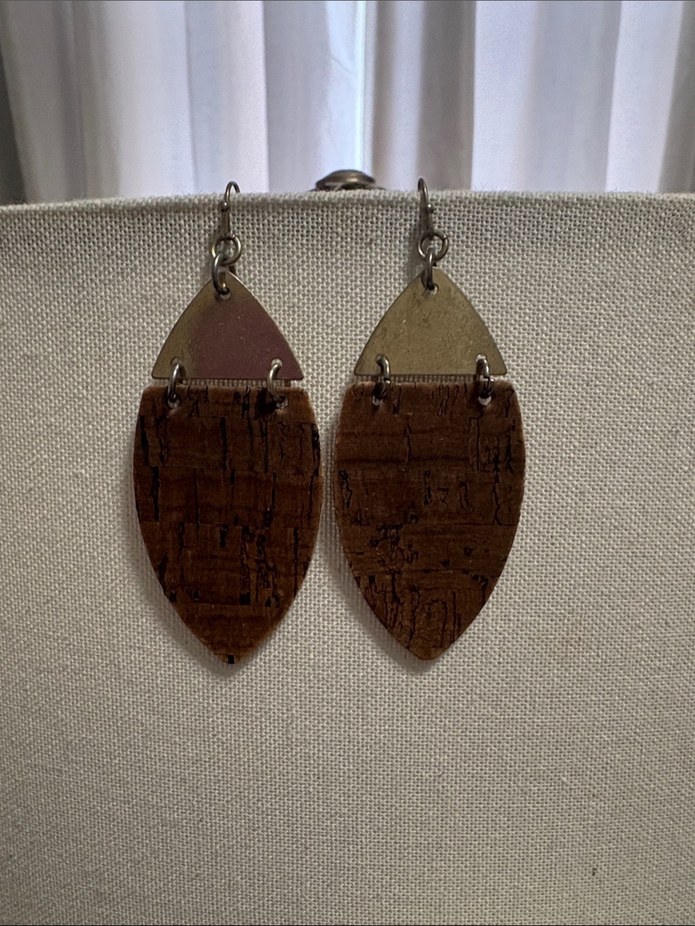 Unbranded Brown Cork Drop Earrings with Brass Accent